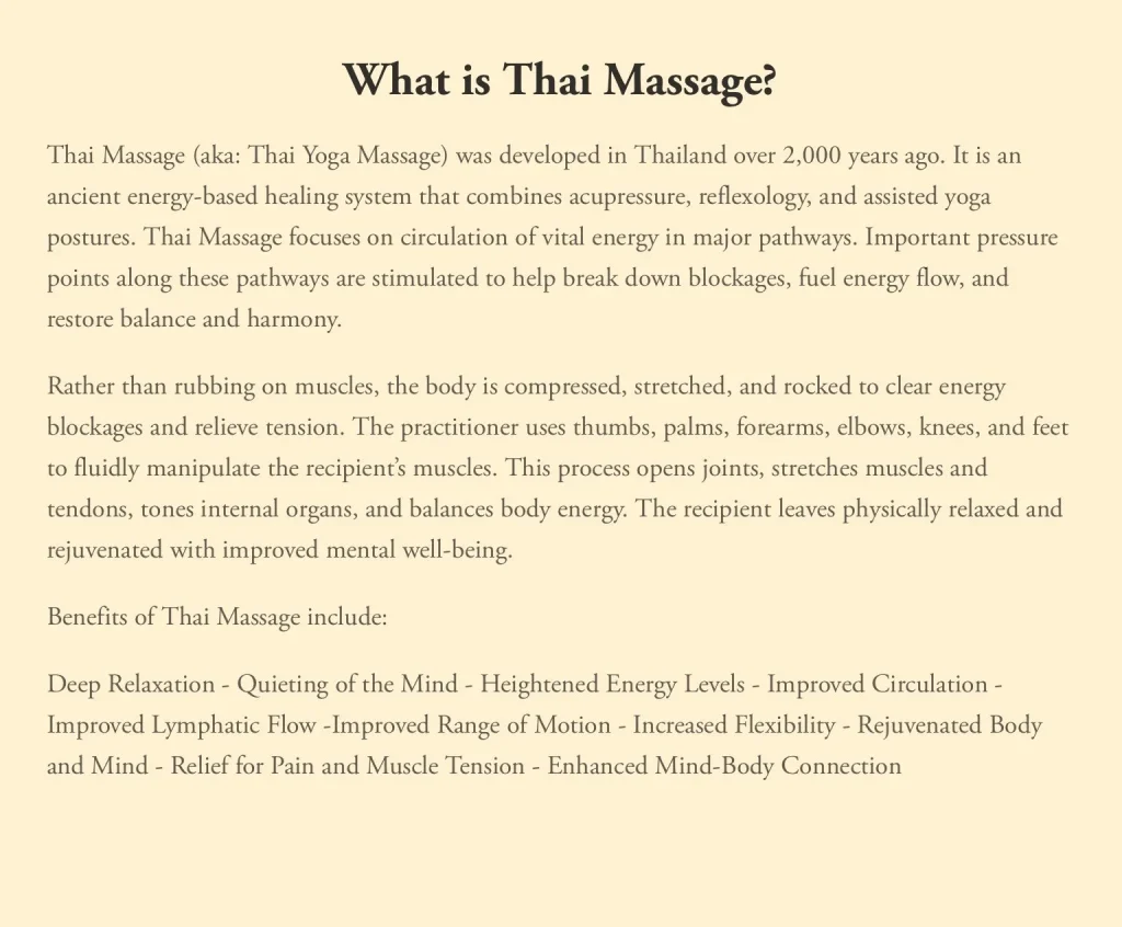 Information about Thai Massage